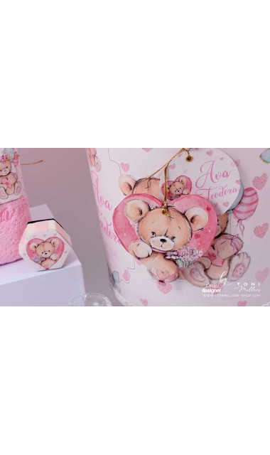 Trusou de botez cu ursuleti roz si inimioare Teddy Bear Pink Hearts 6